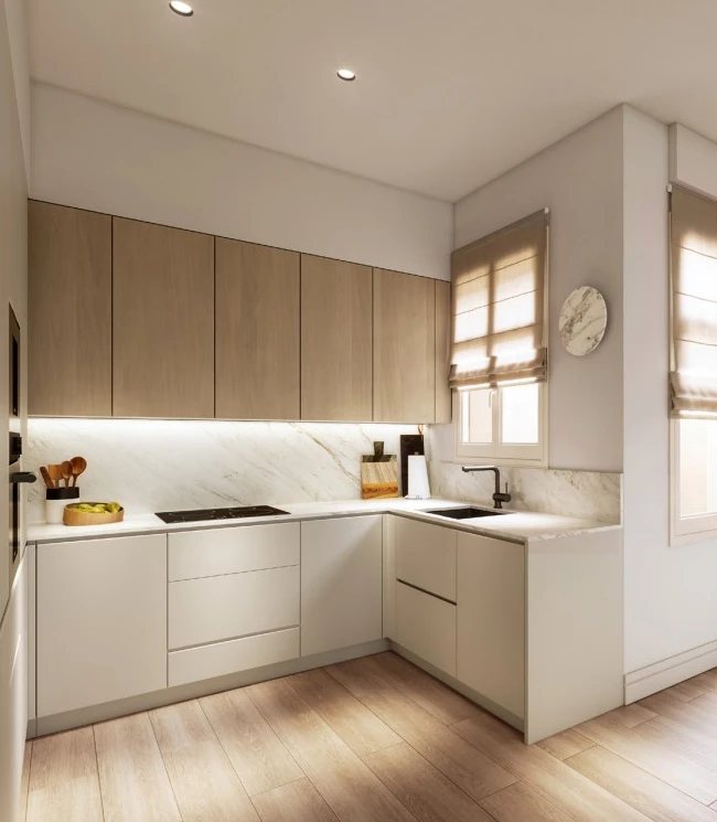 Cocina amueblada con electrodomésticos