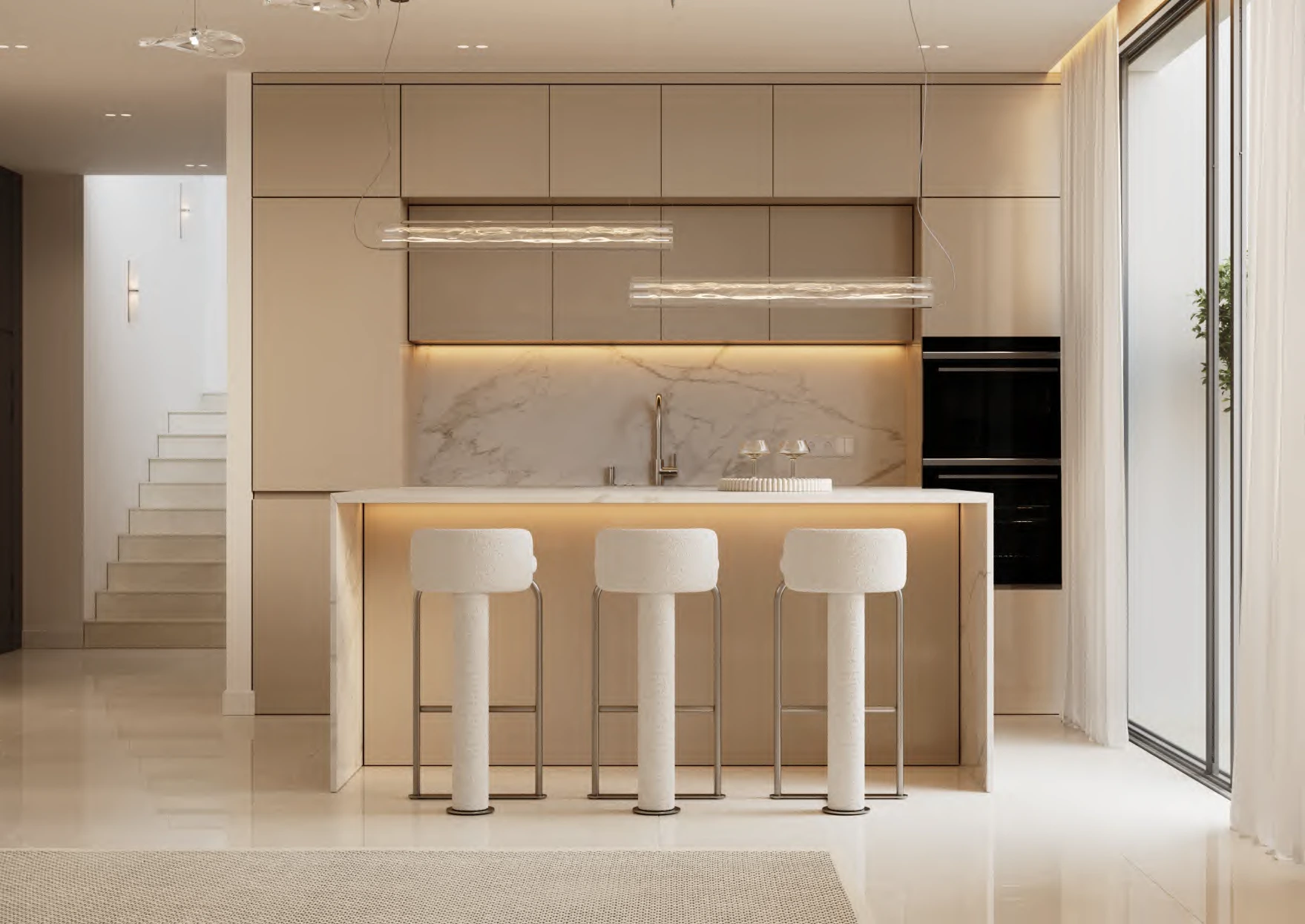 Cocina equipada con isla y zona de desayuno