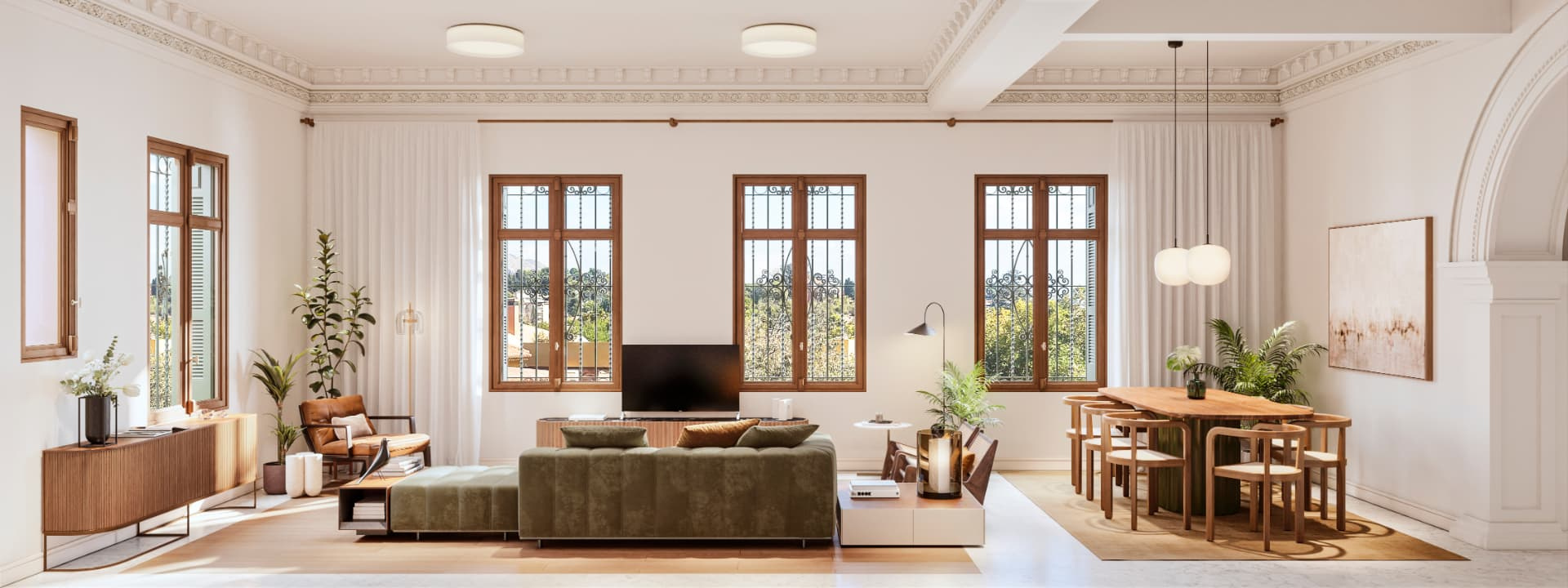 Salón panorámico de una residencia histórica rehabilitada en El Limonar