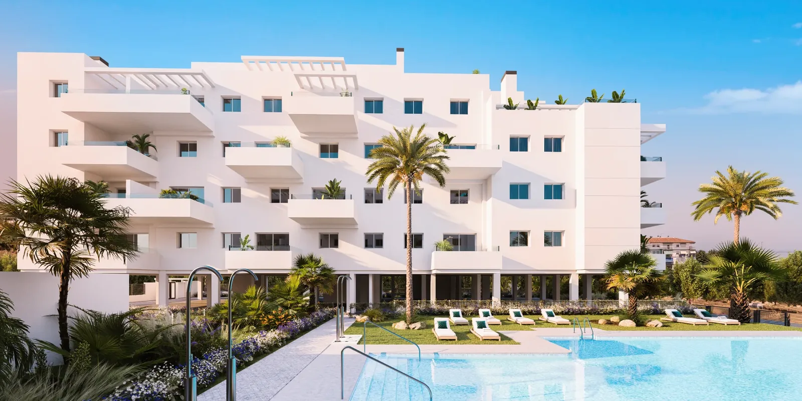 Viviendas de obra nueva con jardines comunitarios en Algarrobo Costa