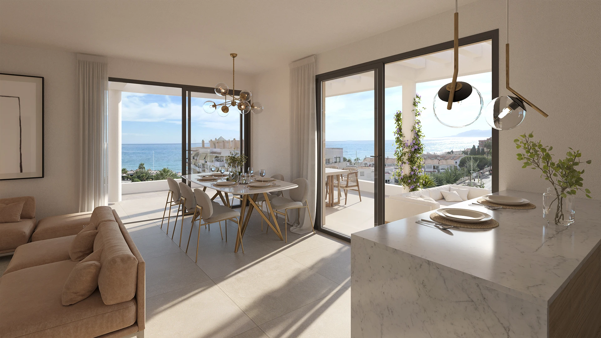 Salón y cocina abiertos a la terraza