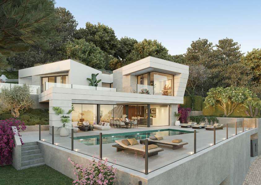Villa escalonada sobre la ladera con piscina infinity privada