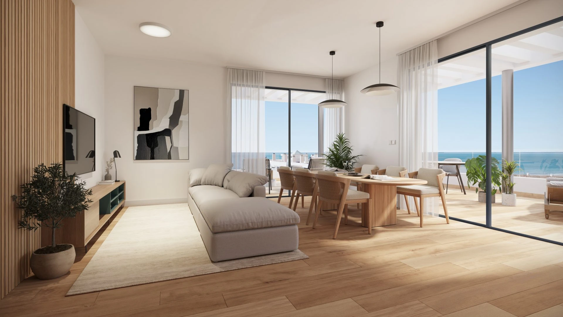Salón con acabados de madera