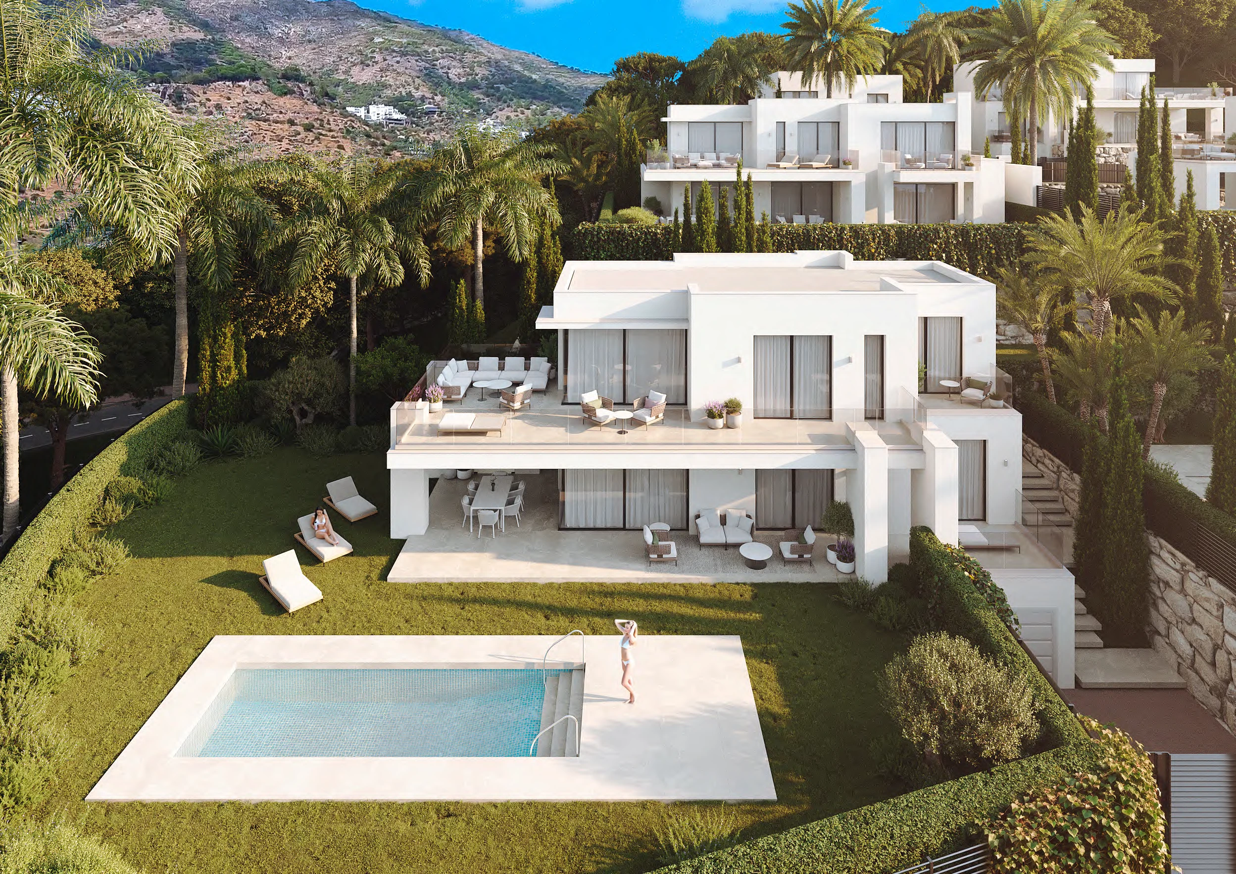 Villa con terrazas cubiertas y descubiertas