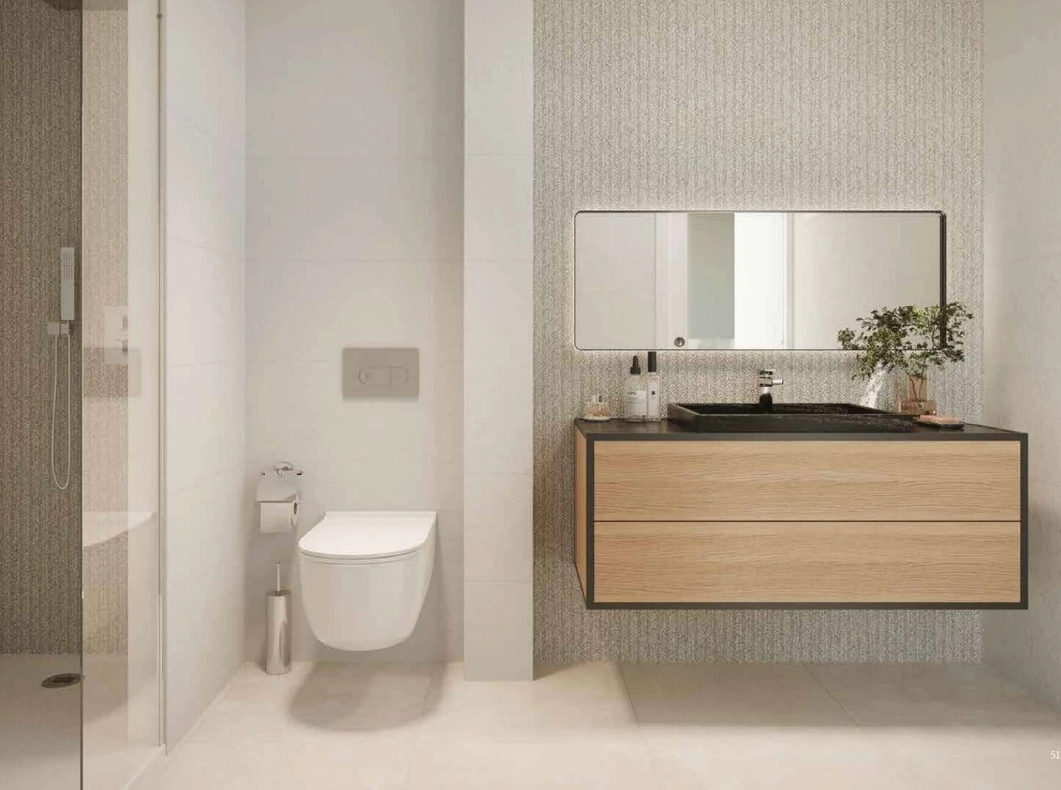 Baño de planta baja con mueble de madera