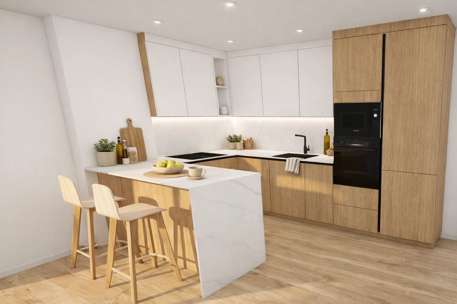 Opción de cocina con acabados de madera