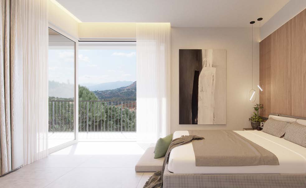 Dormitorio principal con vistas a la montaña de Mijas