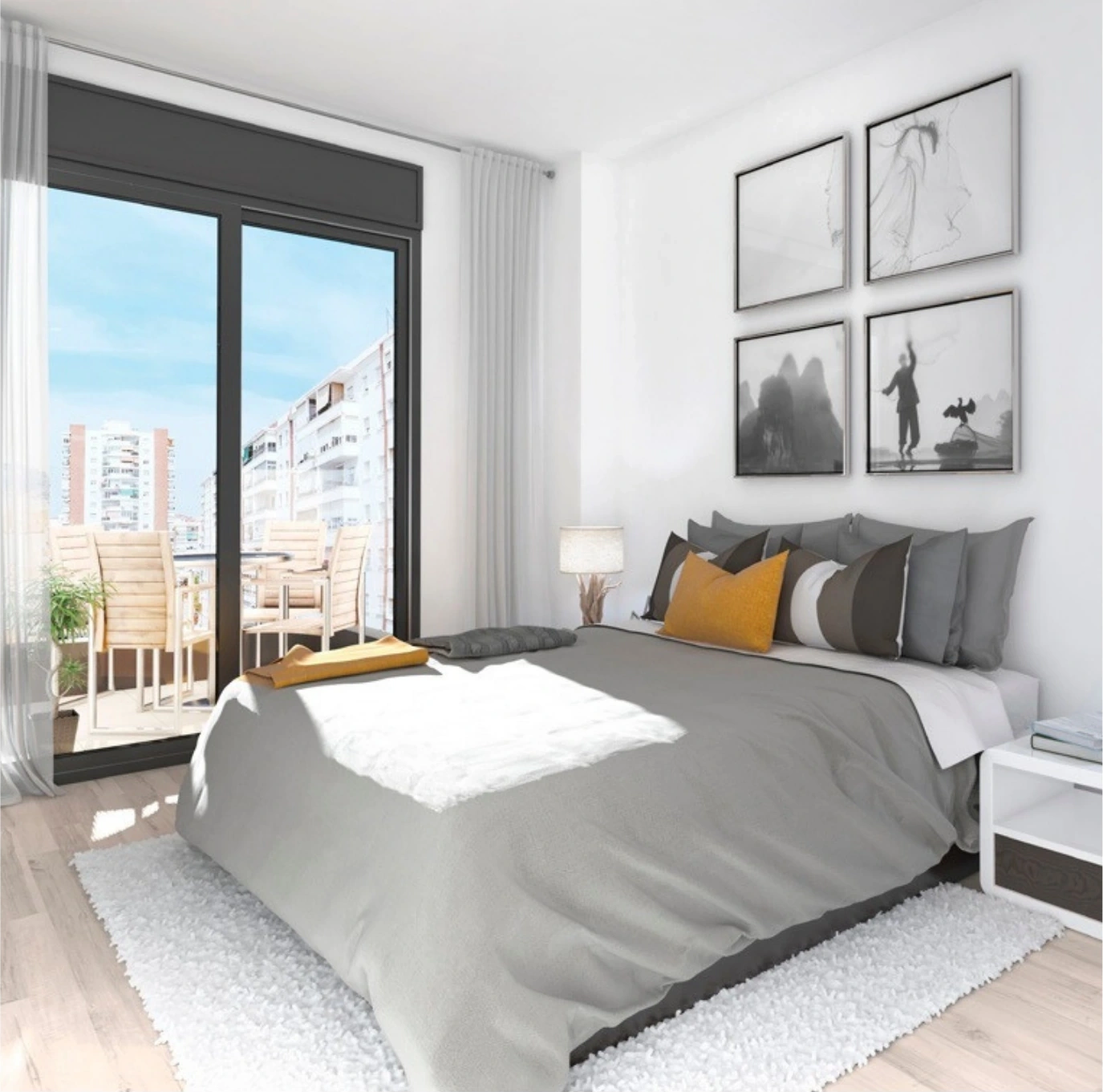 Dormitorio con grandes ventanales y luz natural