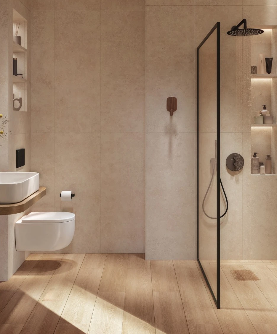 Baño con ducha de obra y mampara