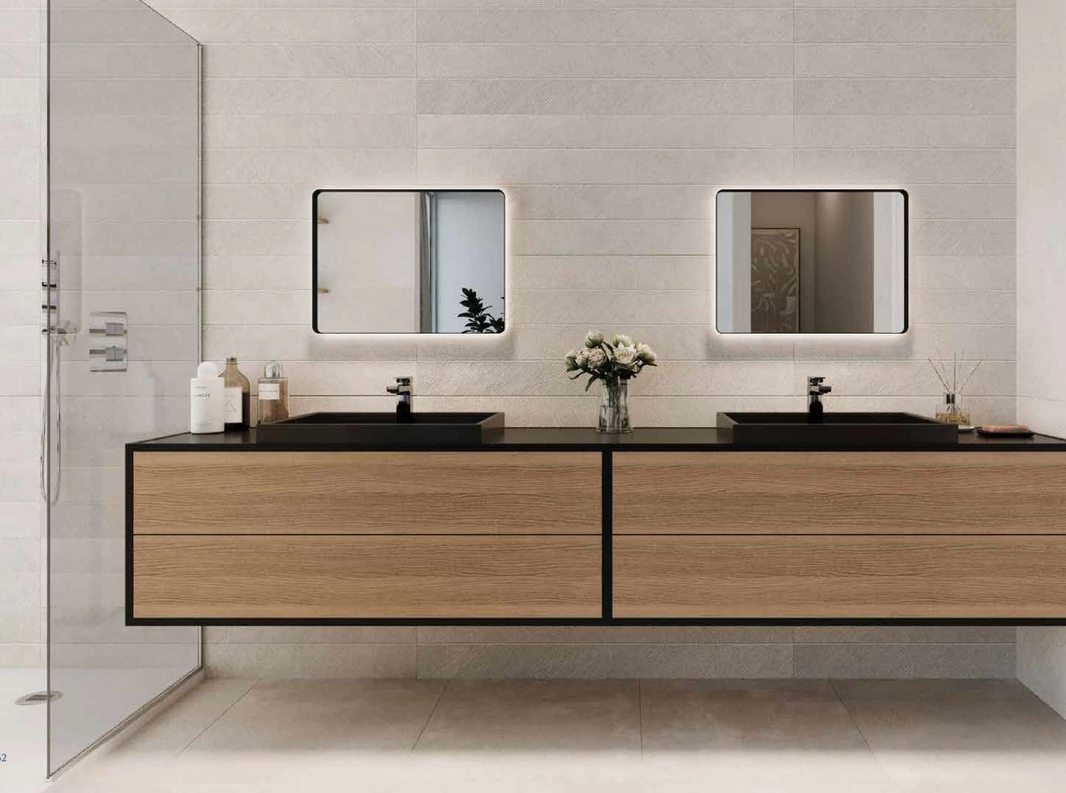 Baño con doble lavabo suspendido