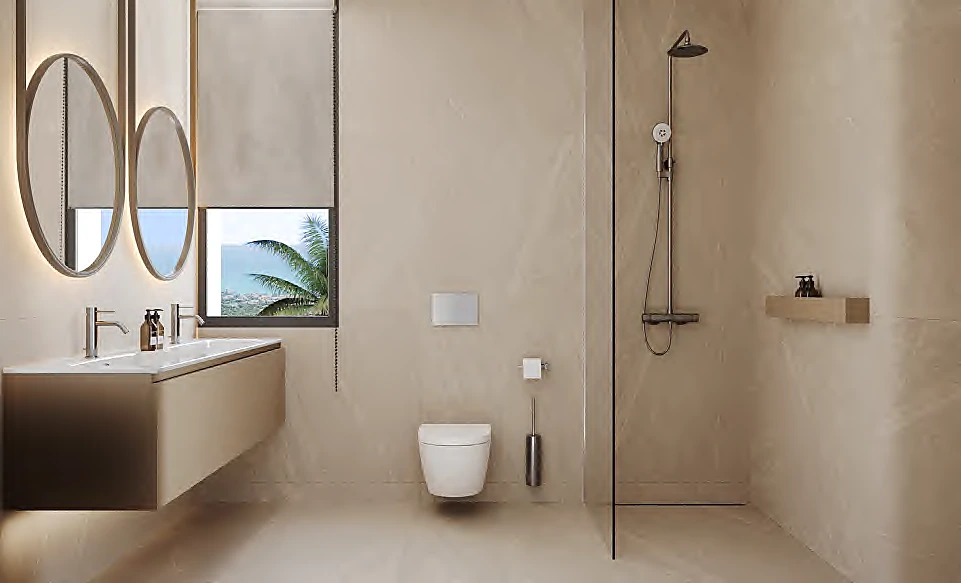 baño con ducha a ras de suelo en Emerald View