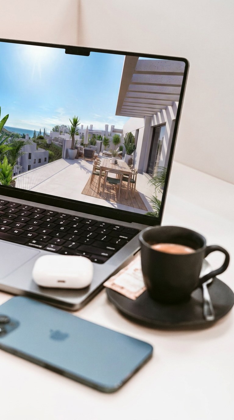 Ordenador con Baviera Golf en pantalla para el servicio posventa inmobiliario